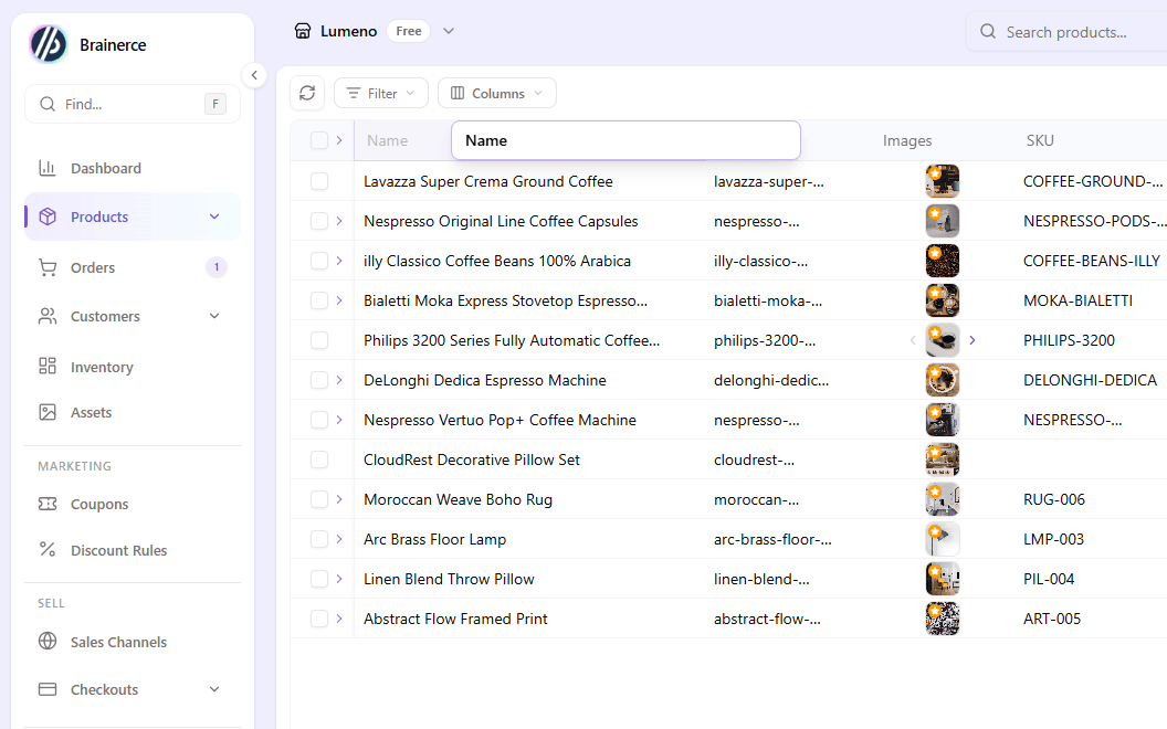 Dragging the Name column to a new position, with the floating header showing where the column will land